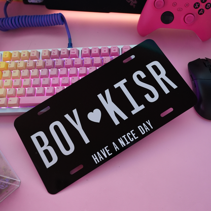 " BOY ‪‪❤︎‬ KISR " Metal CAR Vanity Plate BLACK